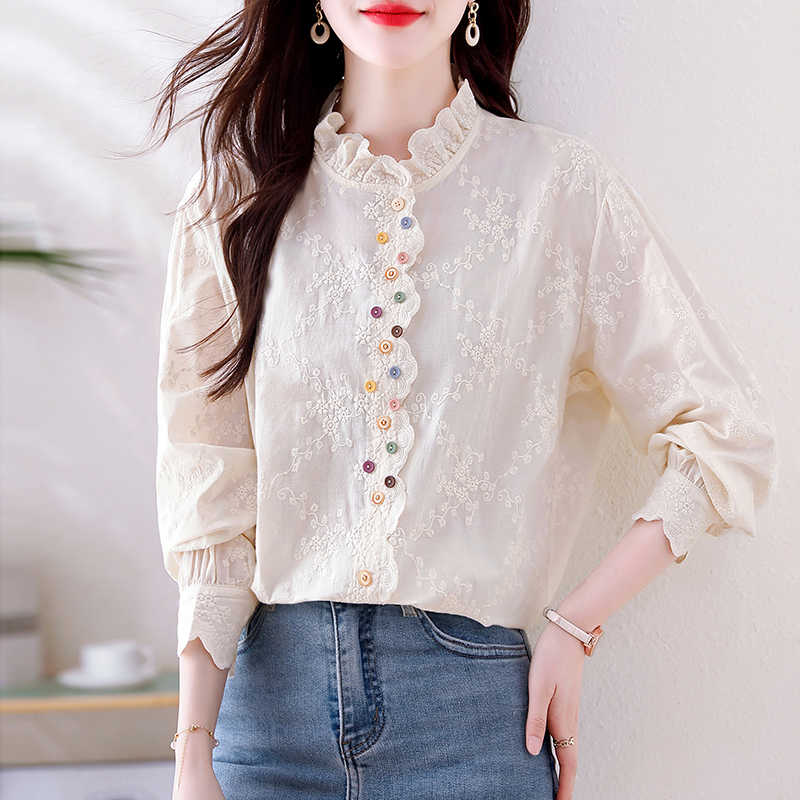 刺绣仙女风立领衬衫打底休闲精致