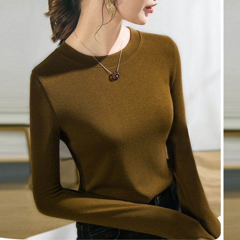 莫代尔棉圆领打底衫女秋冬韩版专柜内搭女士长袖t恤修身显瘦上衣