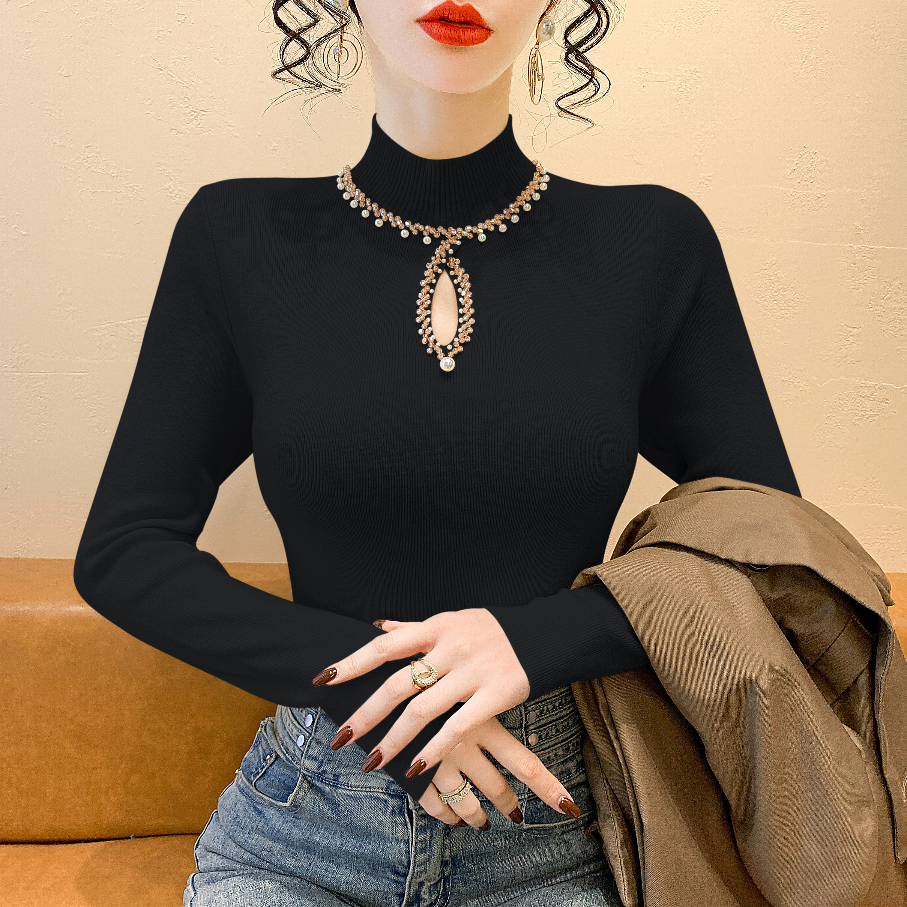 氛围感修身冬季毛衣女2025新款打底衫女士针织衫秋冬保暖内搭上衣