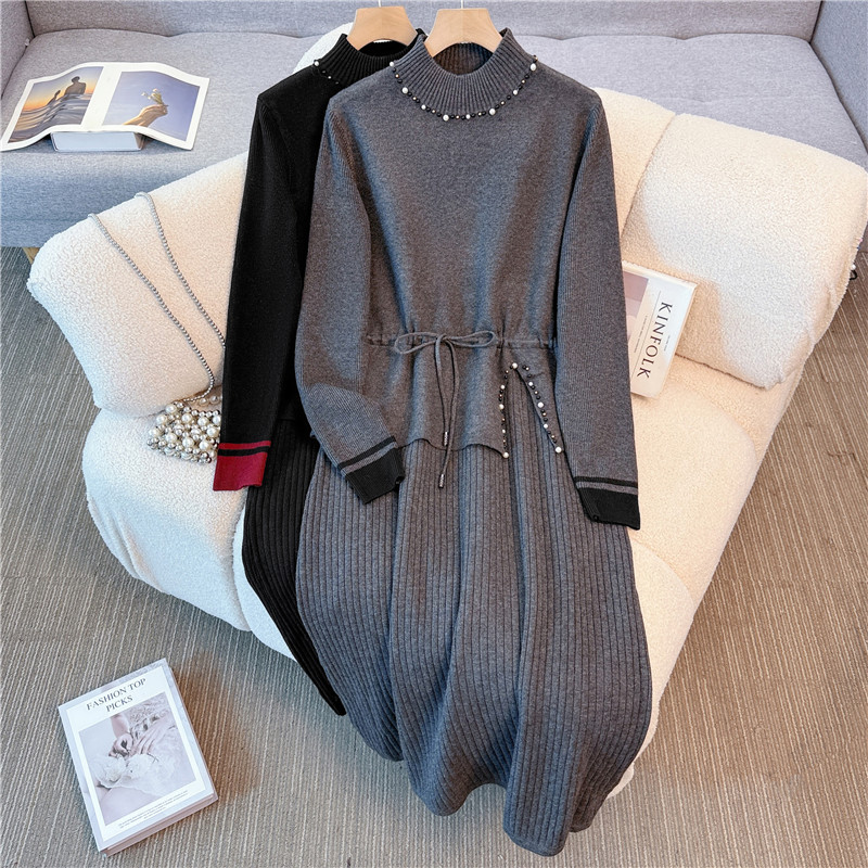 胖mm针织假两件上衣连衣裙两件套