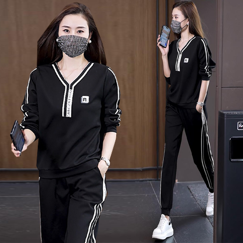 胖妹妹韩版休闲百搭运动套装女秋季新时尚大码长袖卫衣裤子两件套