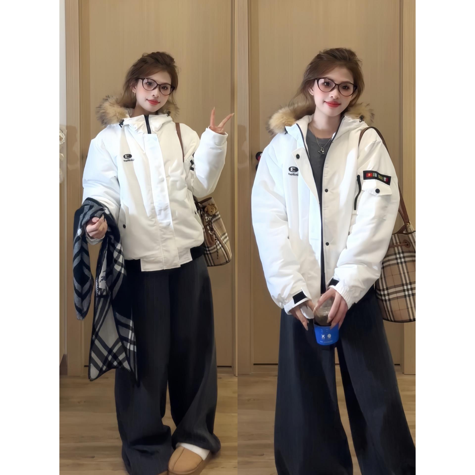 冬装羽绒棉服女款时尚冬季减龄加厚棉衣大毛领派克服韩系情侣棉袄