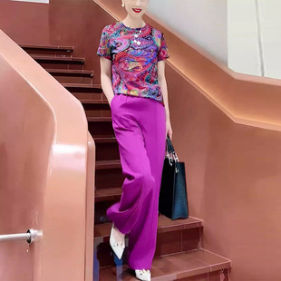 夏装胖妹妹时尚休闲套装女2026新款气质减龄显瘦短袖+裤子两件套