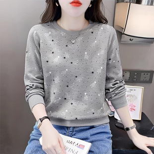 长袖 灰色卫衣 洋气妈妈漂亮时尚 可外穿打底衫 t恤女士上衣 2025新款