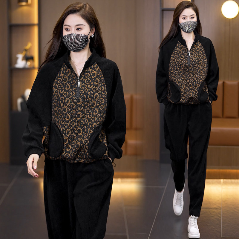 大码女装秋季新款洋气质时尚胖MM套装免烫抗皱遮肉显廋休闲两件套