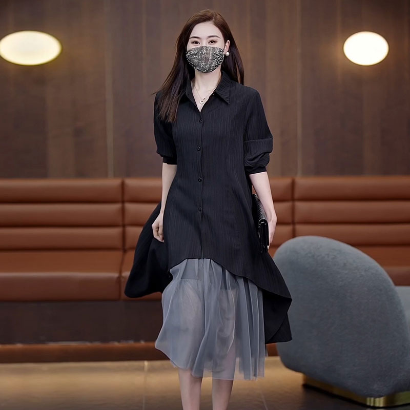 春装2025新款胖妹妹宽松显瘦遮肚大码女装衬衣吊带裙两件套装裙子