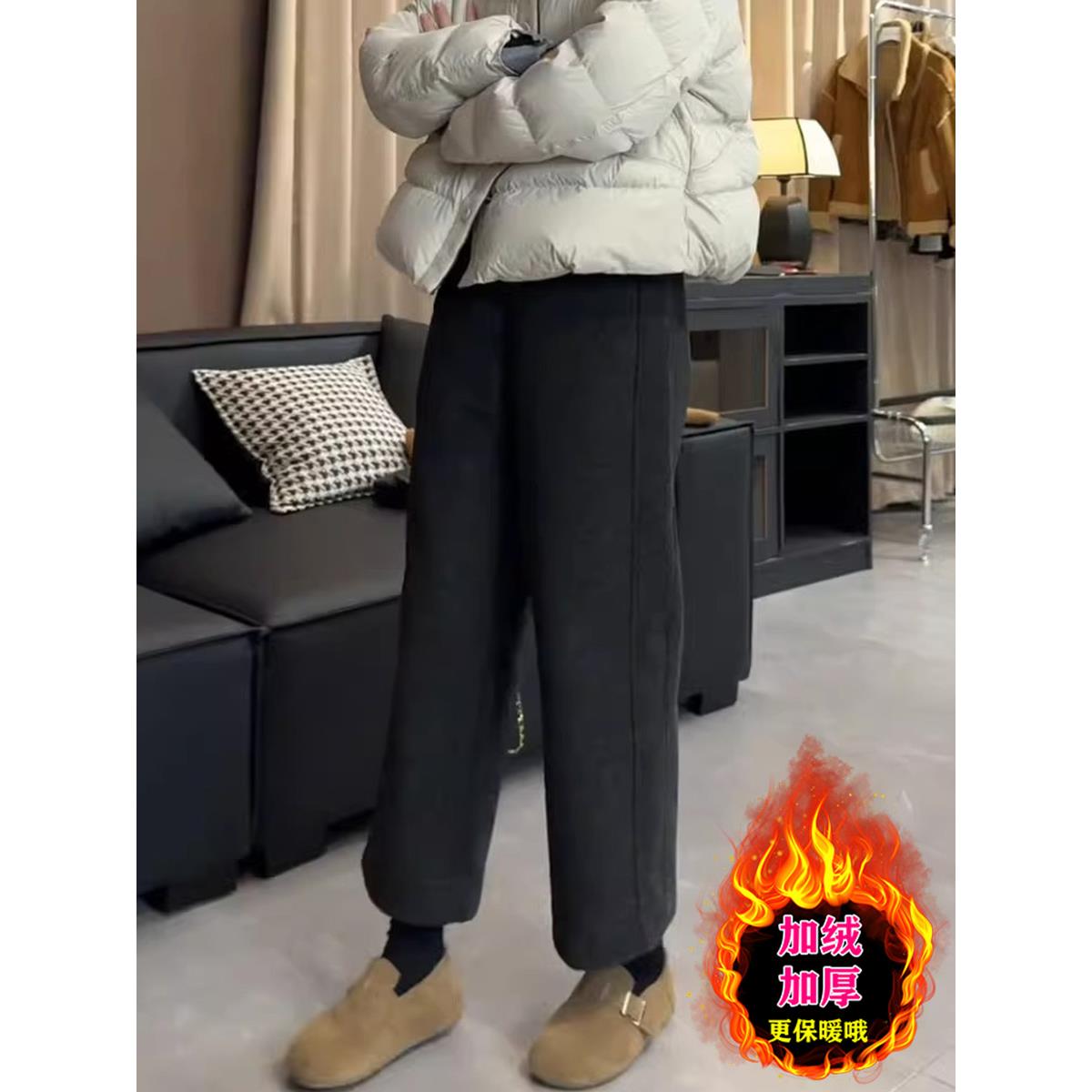 大码女装加绒加厚休闲裤子女冬季