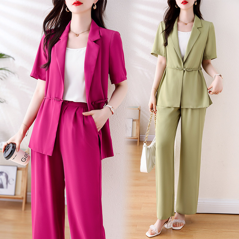 大码女装2025夏季新款通勤时尚套装胖妹妹宽松小西装阔腿裤两件套,女装/女士精品,时尚套装,淘宝优惠券,粉丝福利购,淘宝优惠卷