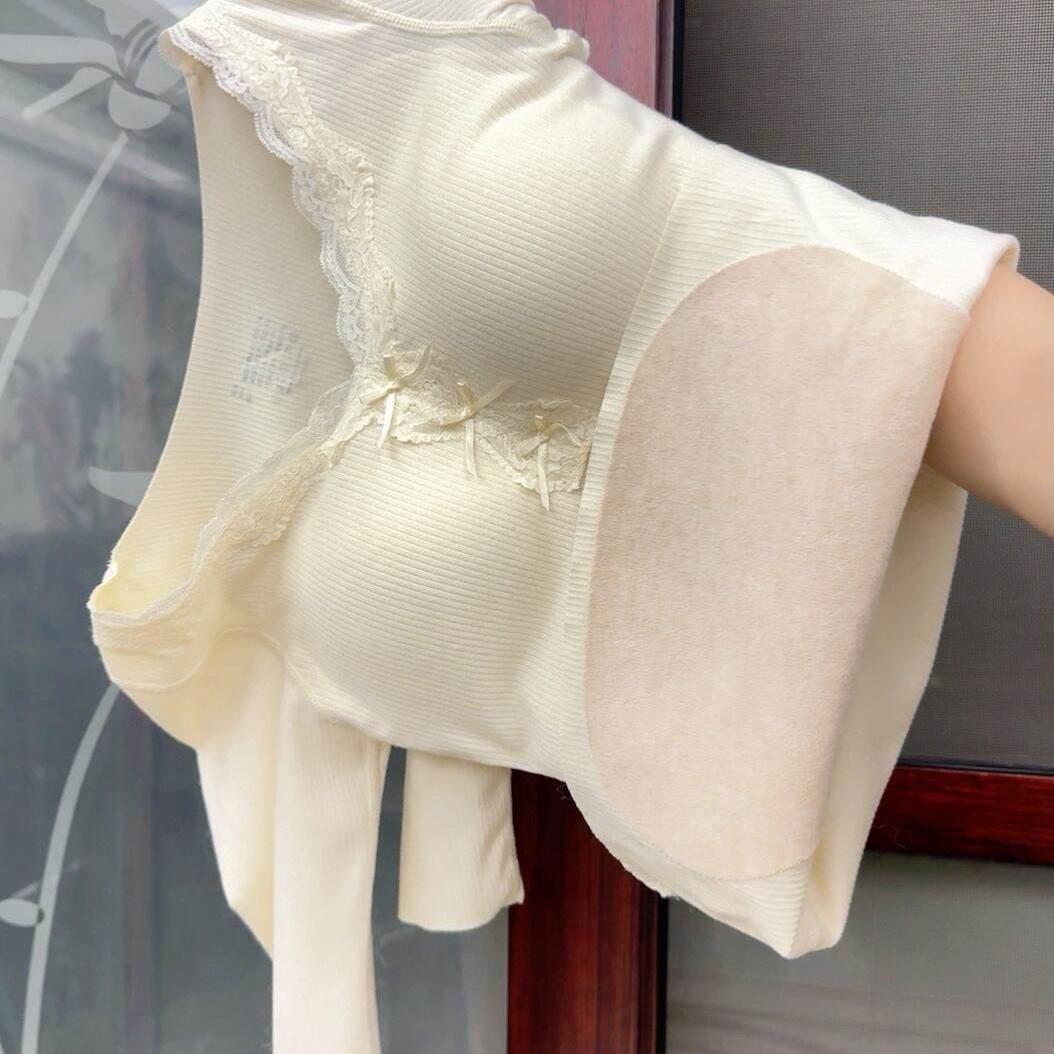 超美蝴蝶结蕾丝V领保暖内衣女