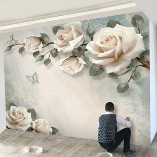 裸眼3d立体大花电视背景墙壁纸画布欧式 简约客厅沙发无缝自粘墙纸