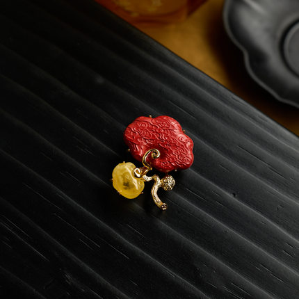 诸事如意 中式国风胸针朱砂蜜蜡设计款喜庆场合服装配饰胸花礼品