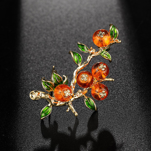 琉璃柿柿如意胸花服装 个性 配饰礼物 文艺田园风柿子胸针 好柿发生