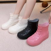 防水厨房鞋 厚底雨靴女款 雨鞋 女士防滑短筒胶鞋 加绒可拆卸水鞋 时尚