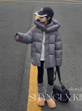 儿童高充绒量羽绒服灰色高级感2025新款女童白鸭绒冬季衣服装御寒