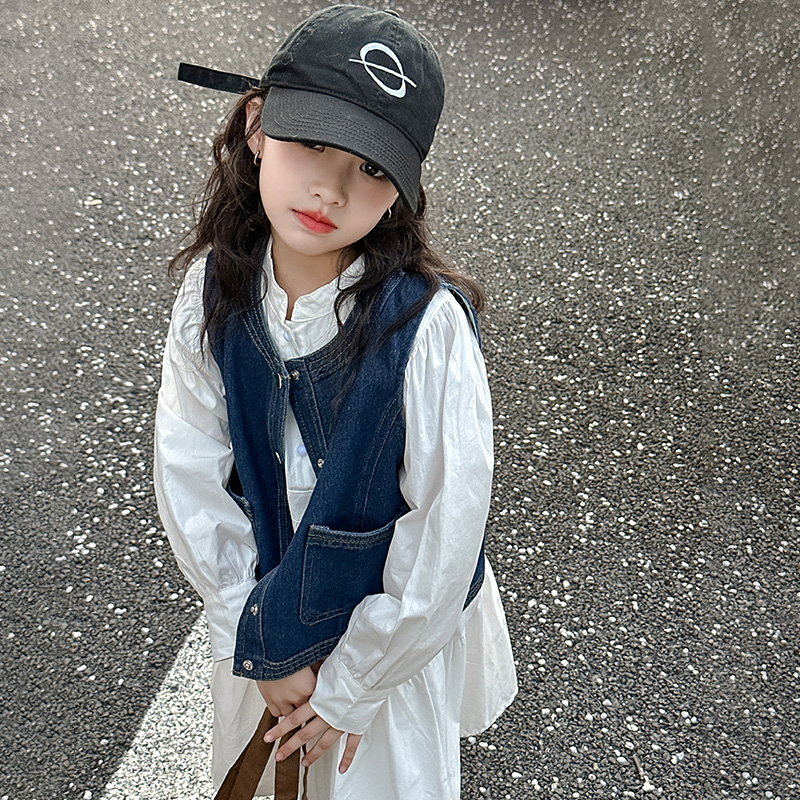 女大童牛仔马甲背心连衣裙套装春秋2025新款洋气女孩衬衫裙两件套
