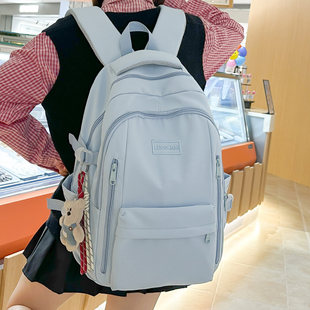 专柜学院风纯色减负书包女日韩风休闲高颜值轻便双肩包初高中