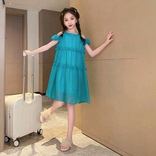 蛋糕裙子韩版 女大童露肩连衣裙夏季 洋气女孩薄款 2025新款 公主裙 装