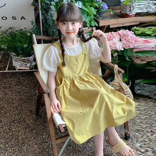 甜美公主裙子 女童夏装 假两件连衣裙2025新款 洋气儿童韩版 女孩夏季