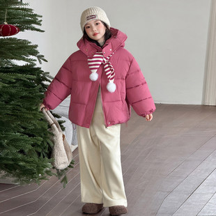 女童羽绒棉棉服冬装2025新款女大童亮色加绒短款毛衣儿童冬季棉袄