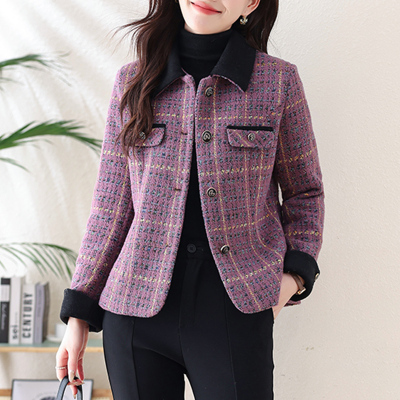 小香风短款毛呢外套女士2025新款秋冬季夹棉加厚妈妈高端品牌上衣