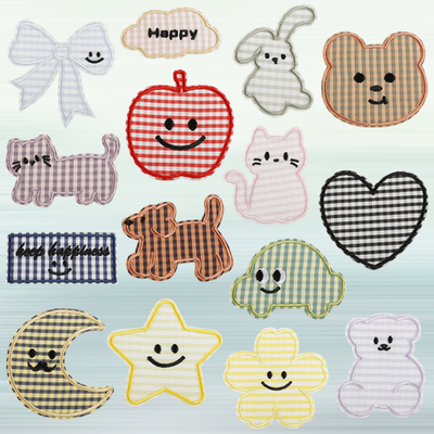 新款绣花标熨烫款格子动物patch配饰服装辅料鞋帽帆布包刺绣布贴