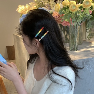 非金属发饰 E0643 两只装春季新款遇见幸运彩虹一字夹鸭嘴