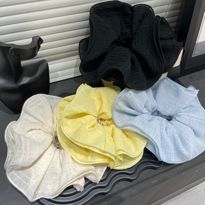 E4042雾霾蓝4层超大号花边褶皱高级感大肠发圈慵懒法式韩 发绳女