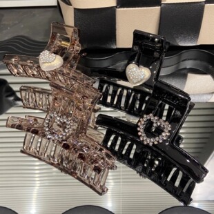 AL0012韩系高级冰透爱心抓夹8cm后脑勺鲨鱼夹发量多盘发发夹发饰