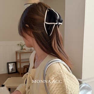 E3798法式复古小香风撞色蝴蝶结鲨鱼夹时尚高级感后脑勺ins发夹女