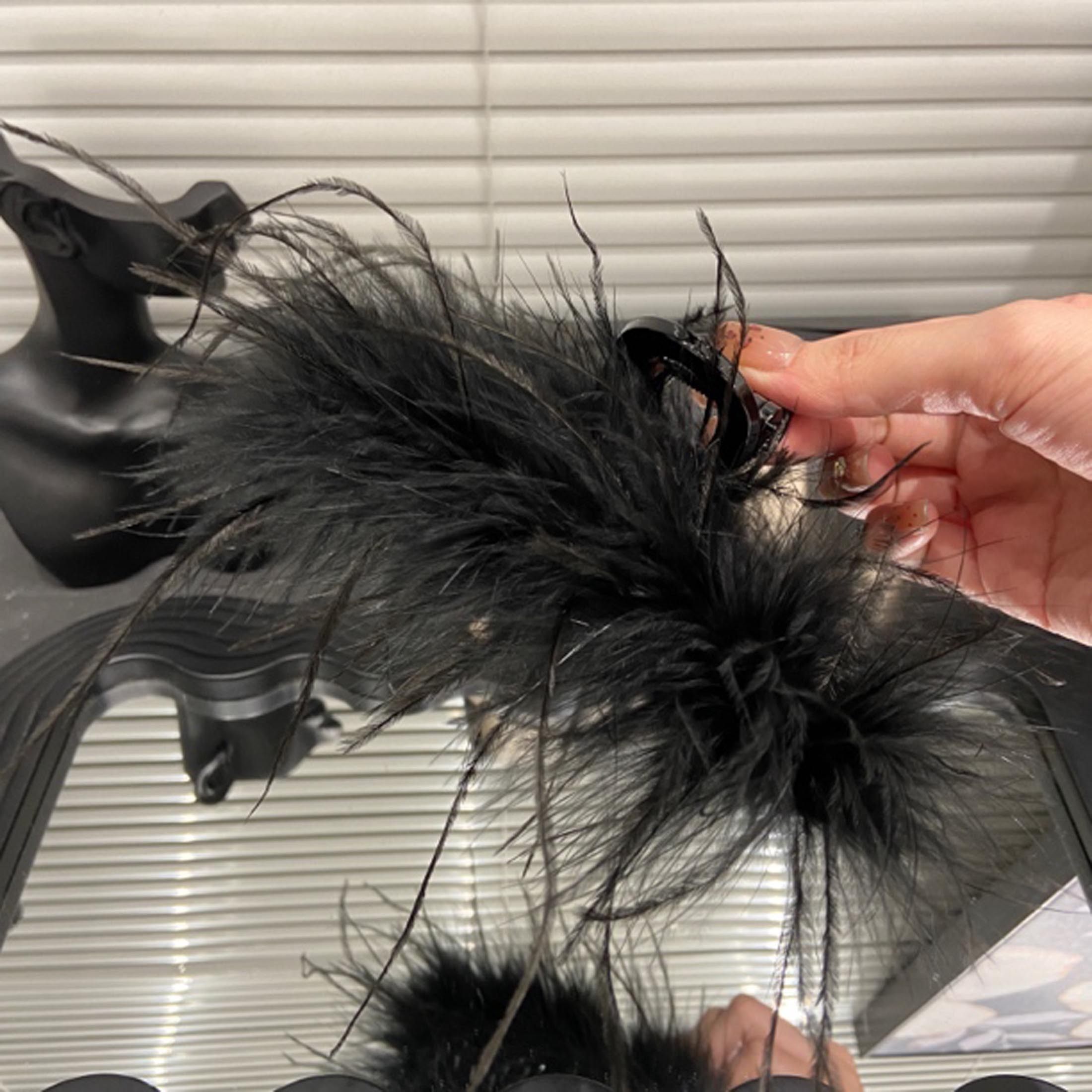 E4954 鸵鸟毛鲨鱼夹13cm羽毛高级发夹后脑勺毛毛发抓超仙头饰超大