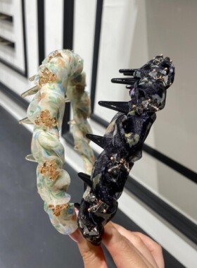 A0209 春夏薄纱碎花齿面发箍缠绕百搭氛围感轻奢风优雅气质发卡女