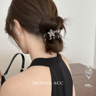 E3458 韩国新款气质电话线水钻五角星星扎头发绳珠珠高弹力发圈