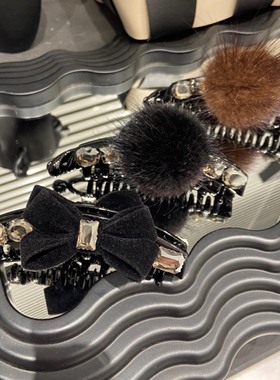 E5179 韩国水貂毛水钻11cm香蕉夹马尾竖夹防滑后脑勺盘发发夹气质