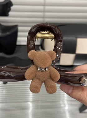 E5000 复古小熊10公分抓夹女高级2025新款后脑勺鲨鱼夹半扎发饰女