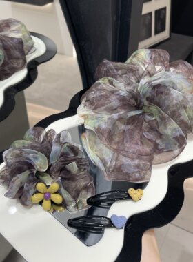 A0388 韩系慵懒感咖绿色晕染大肠发圈新款扎丸子头发绳高弹力