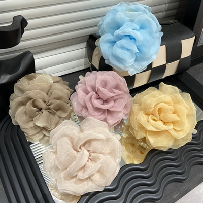 E4353 白月光~山茶花11cm抓夹女半扎发高级感春天发夹鲨鱼夹发饰