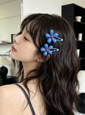 E4620 韩国蓝色花朵侧边夹一对装东大门新款女刘海鸭嘴夹少女发饰