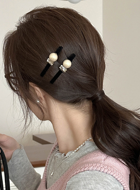 早秋方形珠珠植绒发夹两只装秋冬耐看经典休闲时尚一字边夹E2474