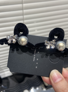 秋冬蝴蝶结迷你珠珠刘海小抓夹黑色时尚公主抓夹两只装百搭E2645