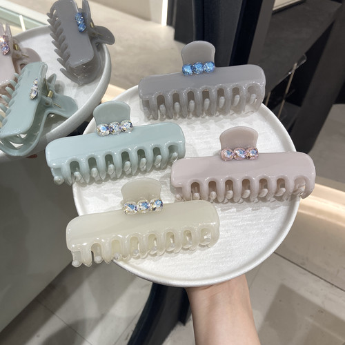A0248 韩系极简奶油纯色抓夹13cm女简约百搭温柔鲨鱼夹后脑勺盘发