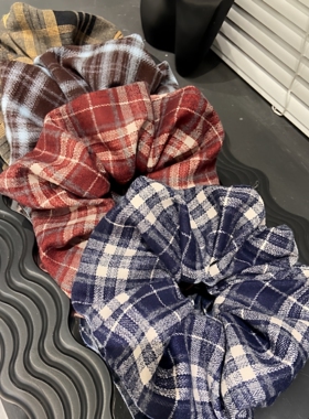 E5115 韩系高级格纹大肠发圈慵懒风橡皮筋扎头头绳丸子头发饰女