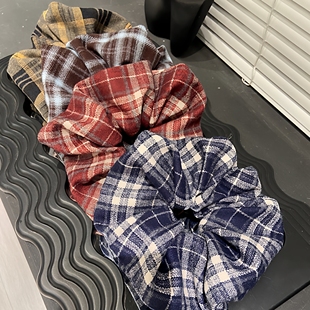 E5115 韩系高级格纹大肠发圈慵懒风橡皮筋扎头头绳丸子头发饰女