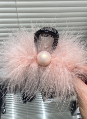 E2733 粉色纯色鸵鸟毛天然毛毛手工大号抓夹 蓬松 显发量百搭时尚