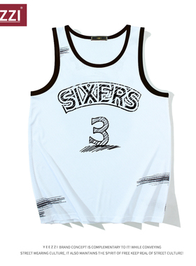 【高性价比】美式速干背心艾弗森3号sixers球衣素描手绘网篮球衣