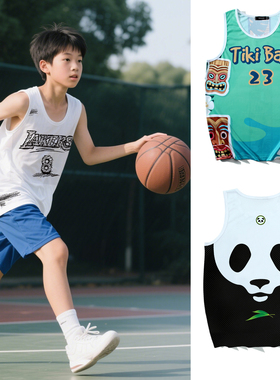 儿童美式速干球服定制球衣湖人旅行球衣班服队服篮球印花网眼背心