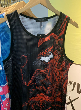 速干网孔原创欧美风漫画透气速干沙滩无袖背心网眼球衣队服毒液潮