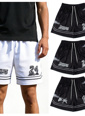 YEEZZI美式手绘速干短裤新款健身运动裤篮球网眼四分裤宽松透气潮