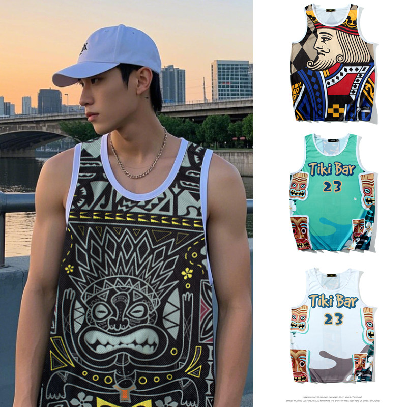 国潮网眼背心美式篮球服定制无袖季速干透气球衣旅游旅行海边度假