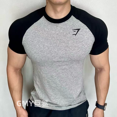英国gymshark刺绣标男女同款拼色运动休闲修健身上衣T恤弹力短袖