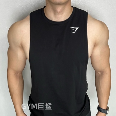 GYM鲨鱼加减法夫仔英国GYMSHARK男健身网红夏季无袖运动短袖背心